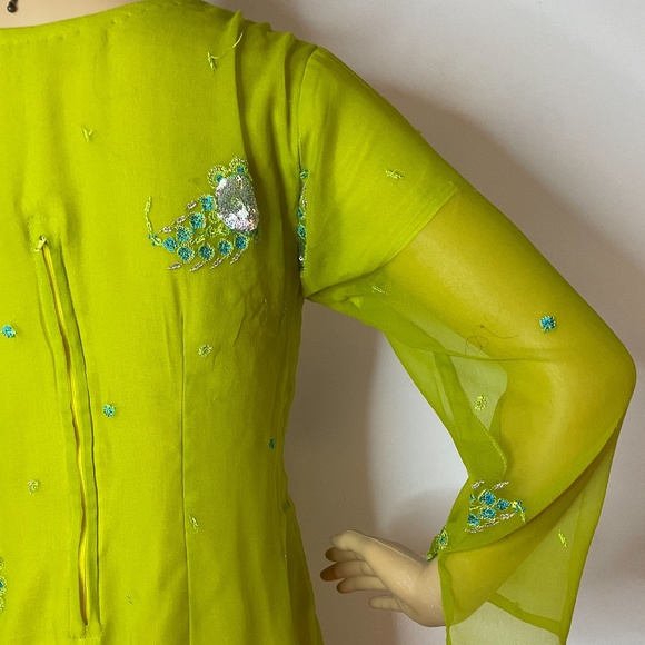 Handmade eastern lime green sheer vintage tunic! - Picture 10 of 13